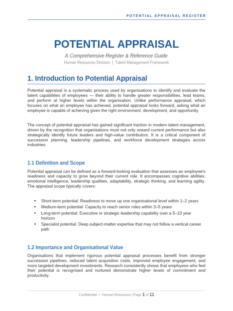 Potential Appraisal Register | PDF | Performance Appraisal | Leadership