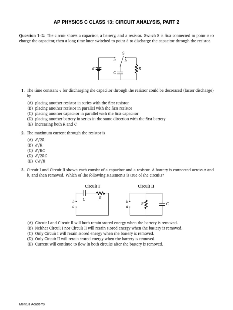 Class13 AP Physics C EM Homework | PDF | Capacitor | Electrical Network