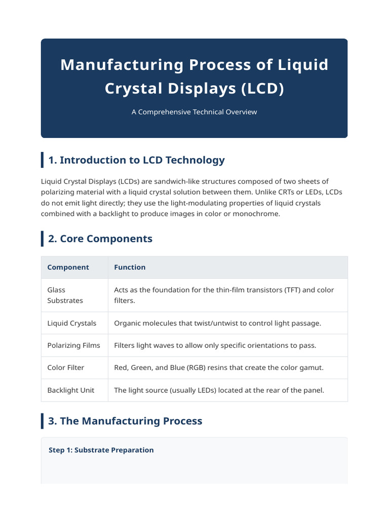 LCD Manufacturing Process | PDF | Liquid Crystal Display | Electronic ...