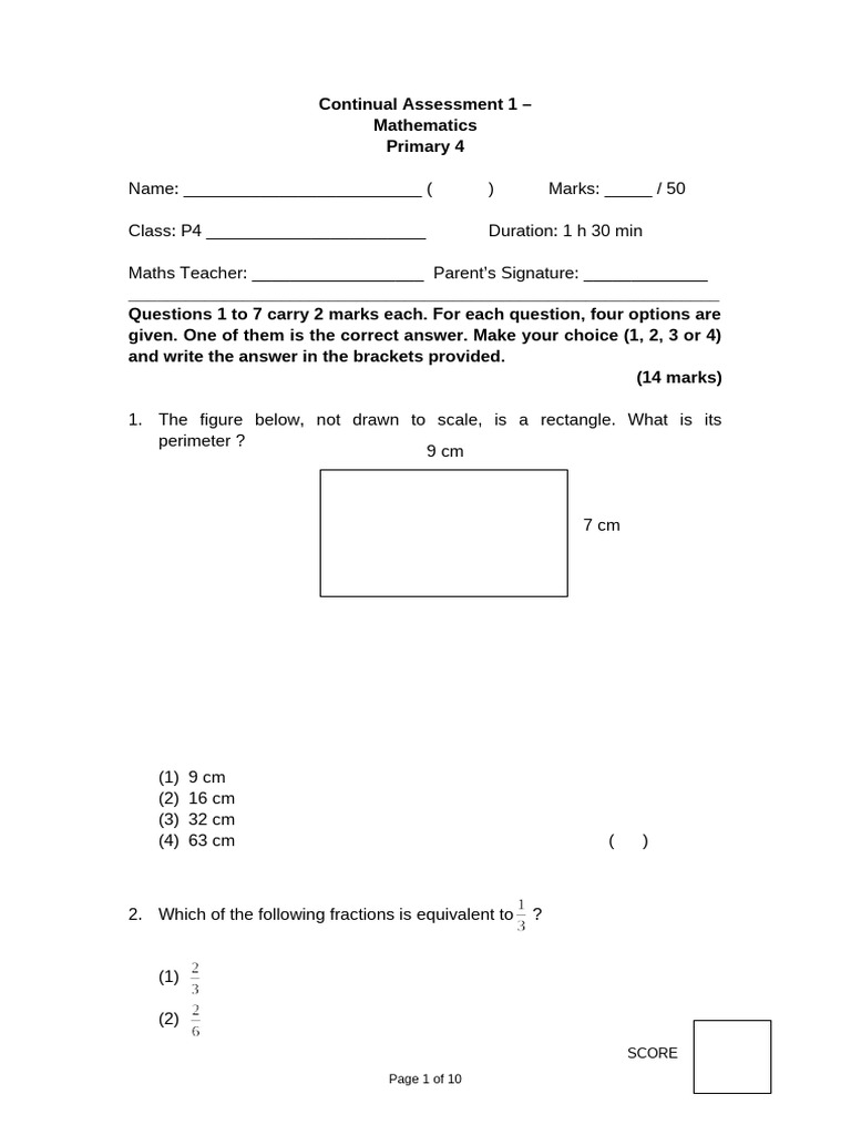 P4 Maths CA 1 Exam Paper | PDF | Chess Openings | Chess