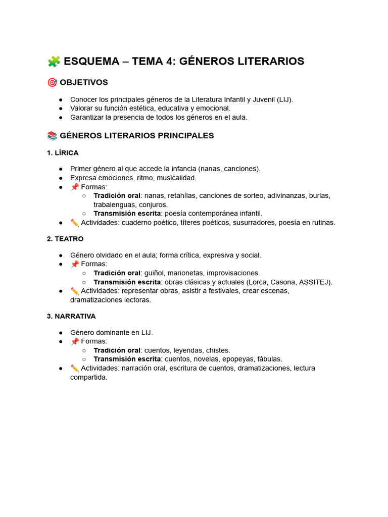 ? Esquema – Tema 4_ Géneros Literarios | PDF