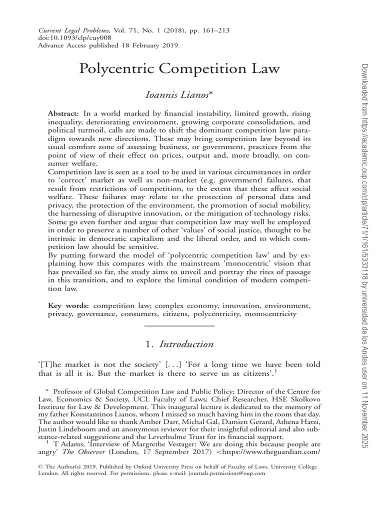 Lianos (2018) Polycentric Competition Law | PDF | Economics ...