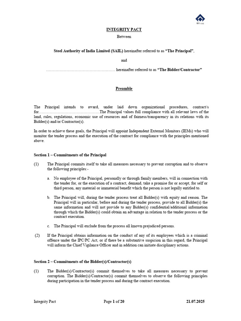 A-5 Enclosure-II Integrity Pact | PDF | Subcontractor | Justice