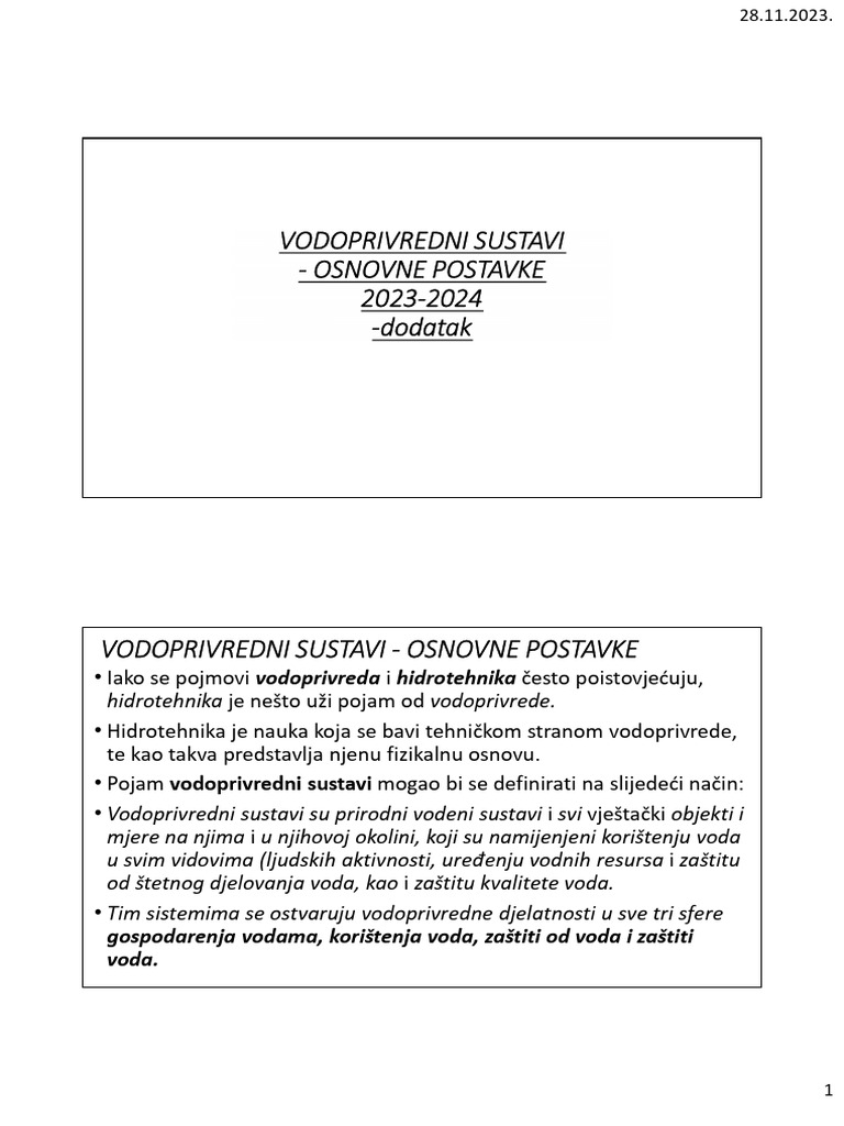 VODOPRIVREDNI SUSTAVI - OSNOVNE POSTAVKE_dodatak_2023-2024 | PDF