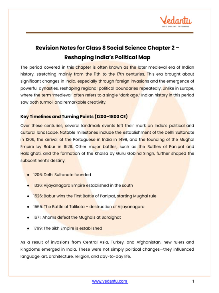 CBSE Notes Class 8 Social Science Chapter 2 - Free PDF | PDF | Mughal ...