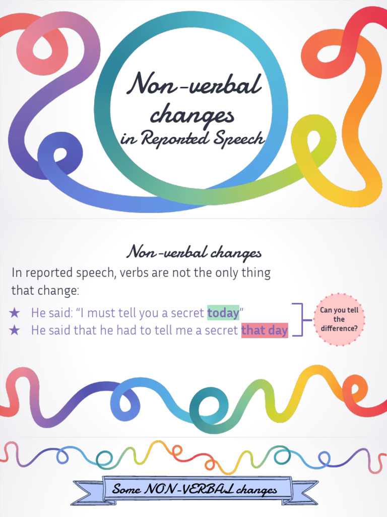 Non-verbal changes in Reported Speech (1) | PDF | Speech | Grammar