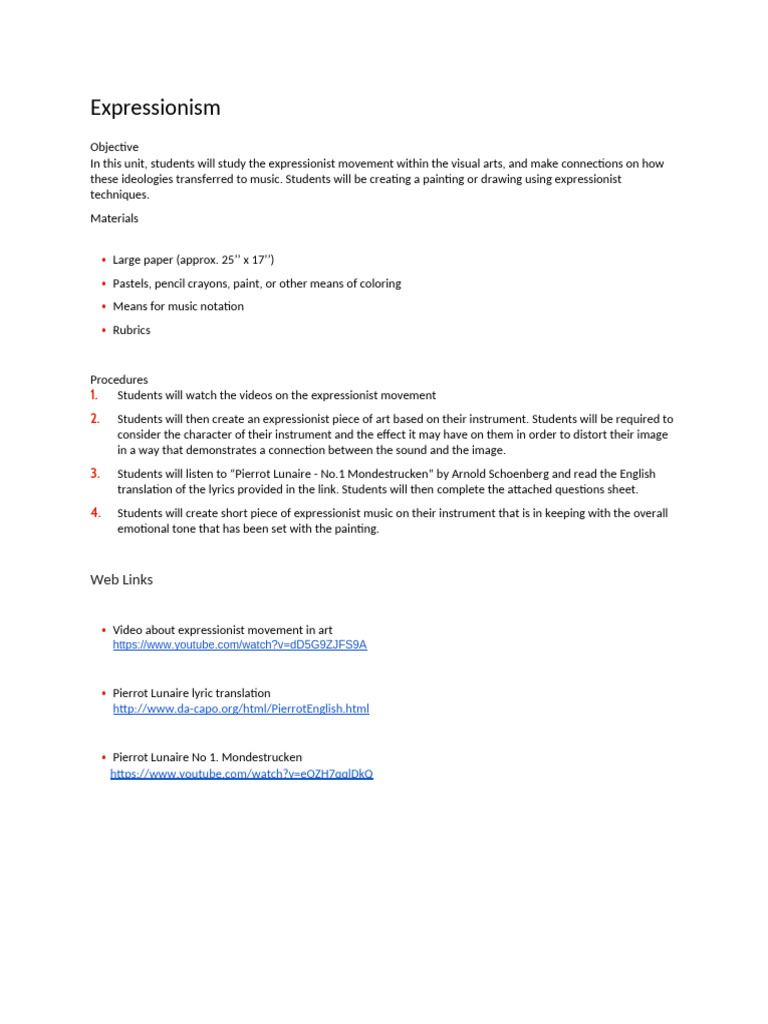 1. Expressionism Lesson Plan | PDF
