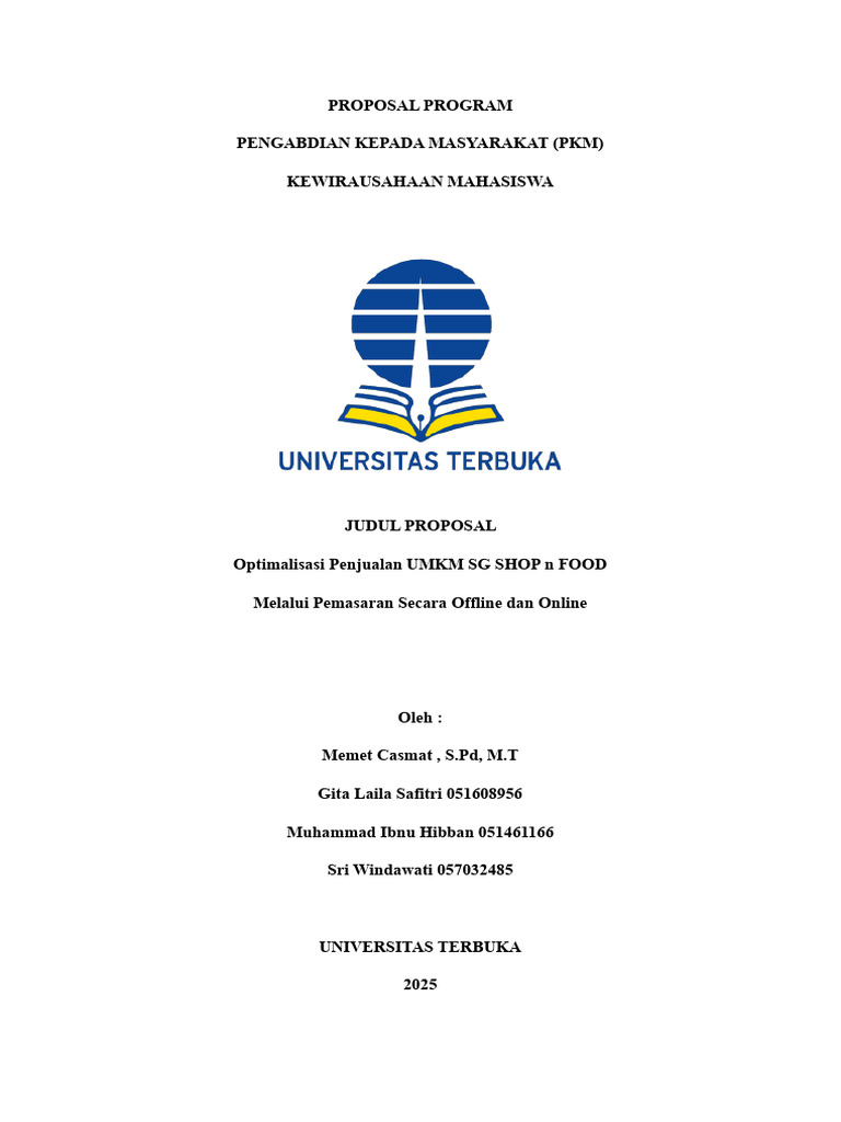 Proposal Program PKM Kewirausahaan UT - SG Shop n Food | PDF