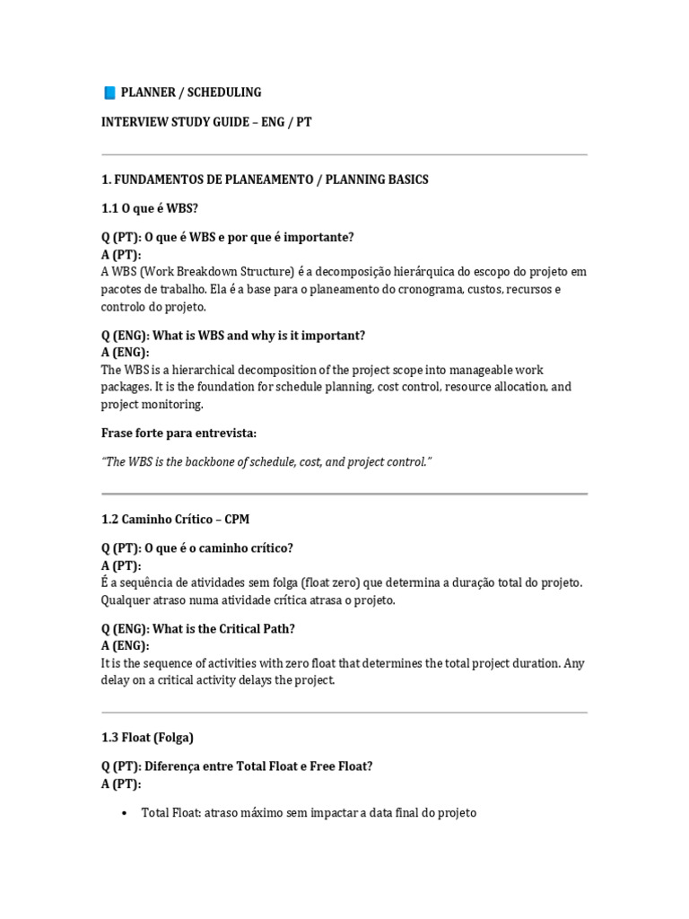 Planner Scheduling Interview Study Guide ENG PT | PDF | Redes ...