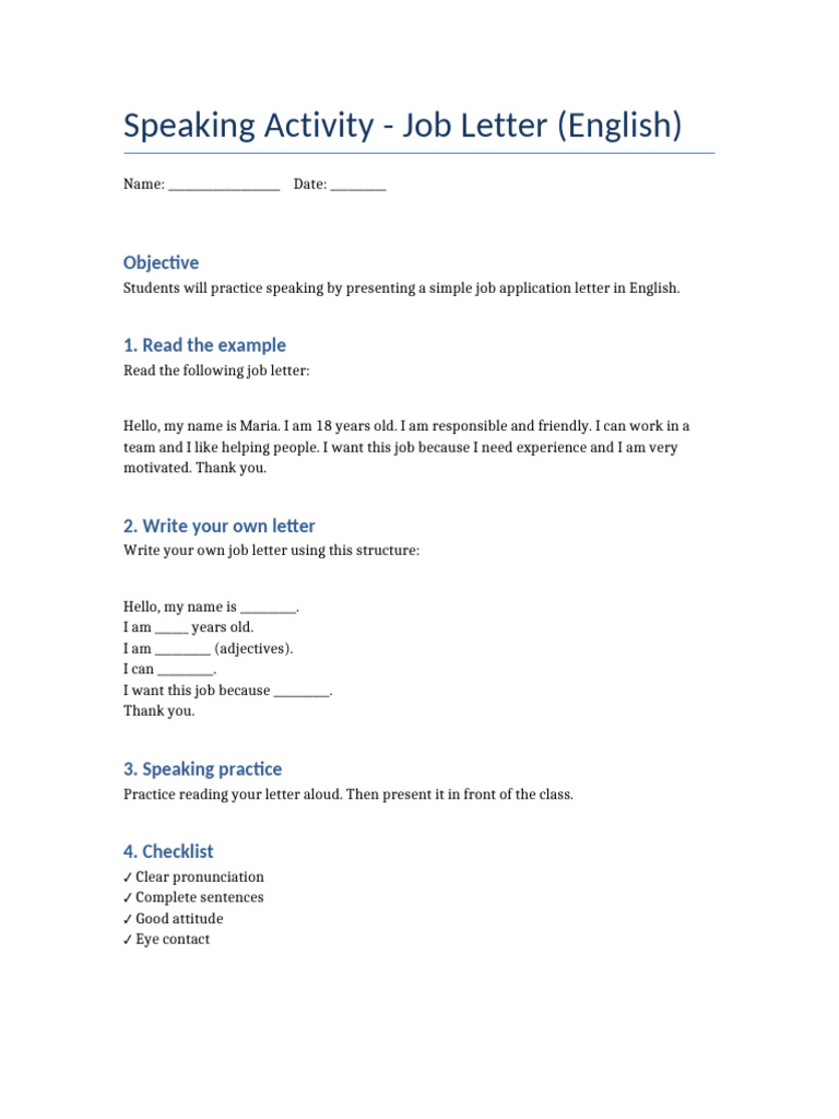 Speaking Job Letter Activity | PDF