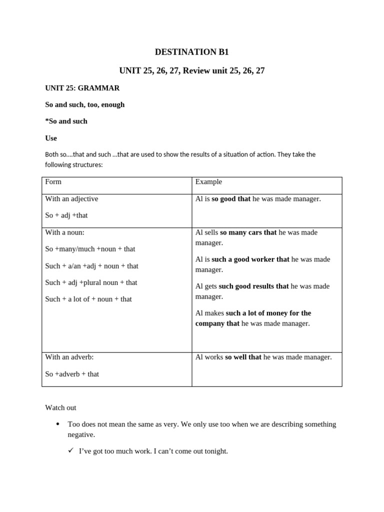 Destination b1 Unit 25-26-27 Reviewdestination b1 Hs | PDF