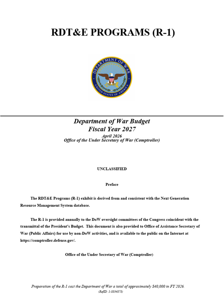 Rdt&E Programs (R-1) : Department of Budget Fiscal Year 202 | PDF ...