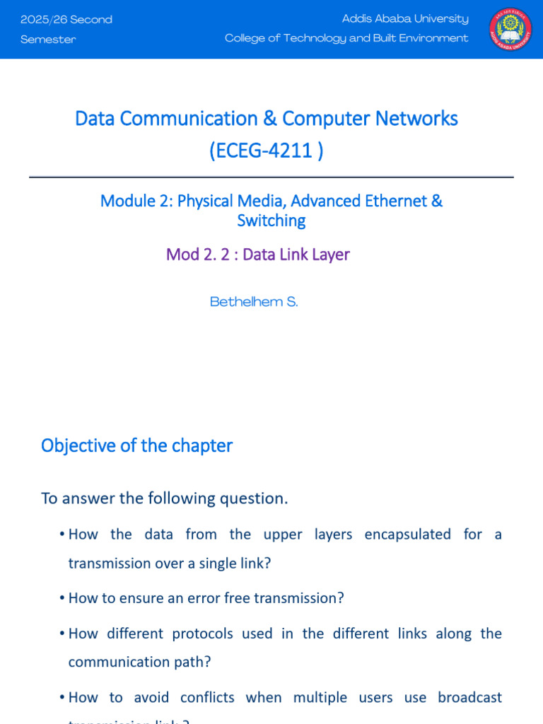 Mod 2.2-Data Link Layer- 2026 | PDF | Channel Access Method | Computer ...