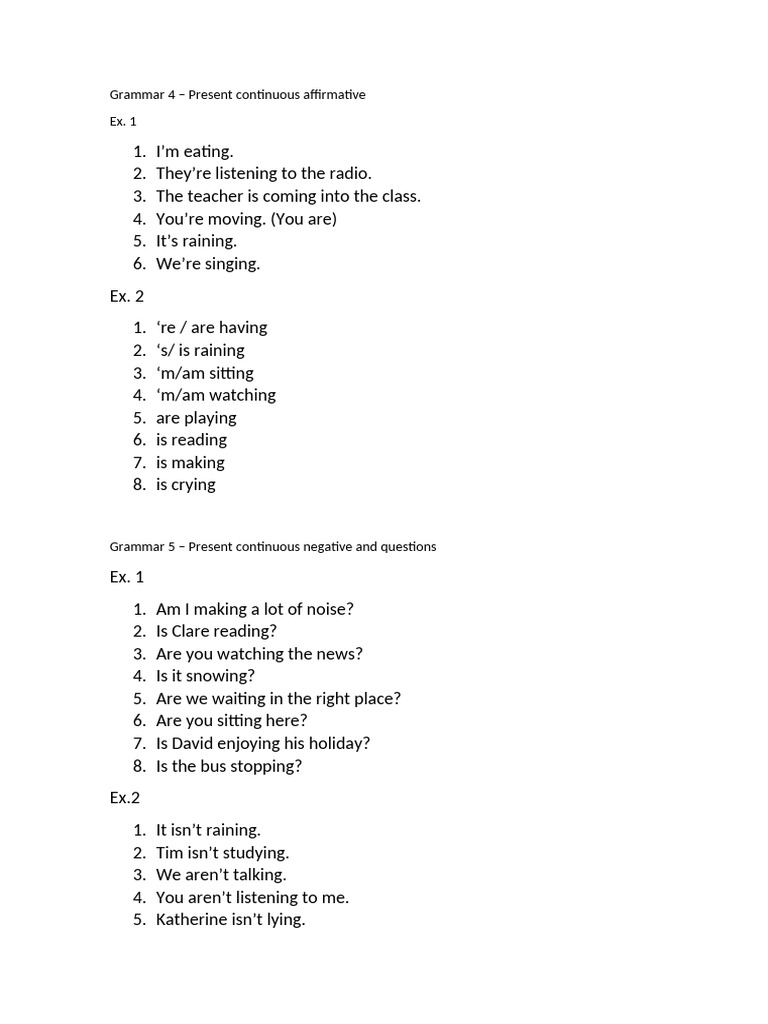 Present Continuous Grammar 4, 5 6 | PDF