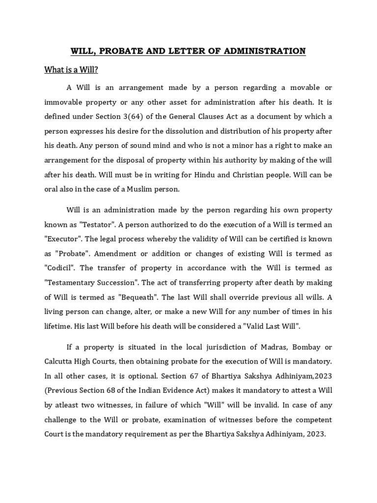 Will, Probate and Letter of Administration | PDF | Will And Testament ...