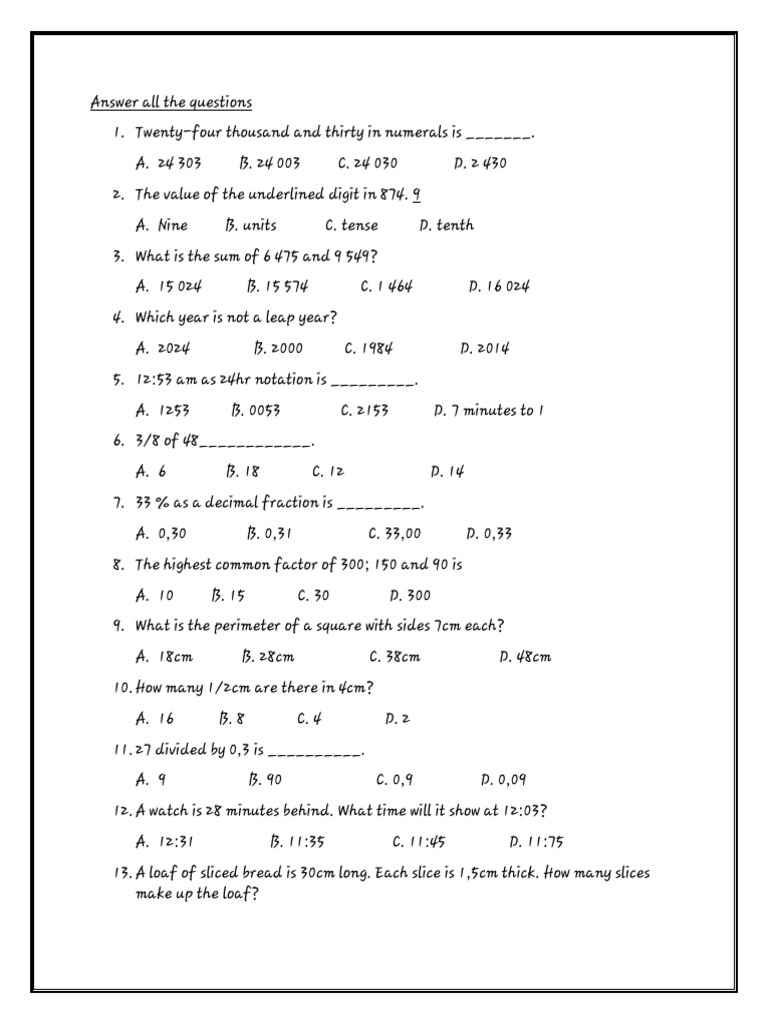 Grade 6 Maths Paper 1 | PDF | Elementary Geometry | Elementary Mathematics