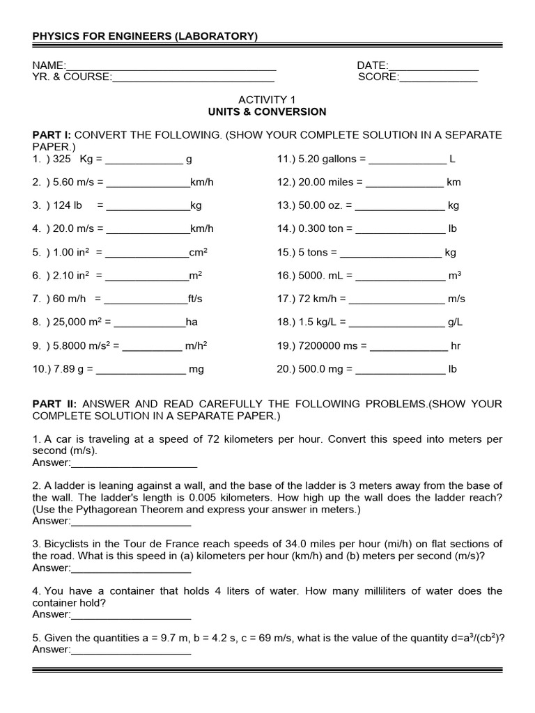 Physics Lab Activity 1 | PDF