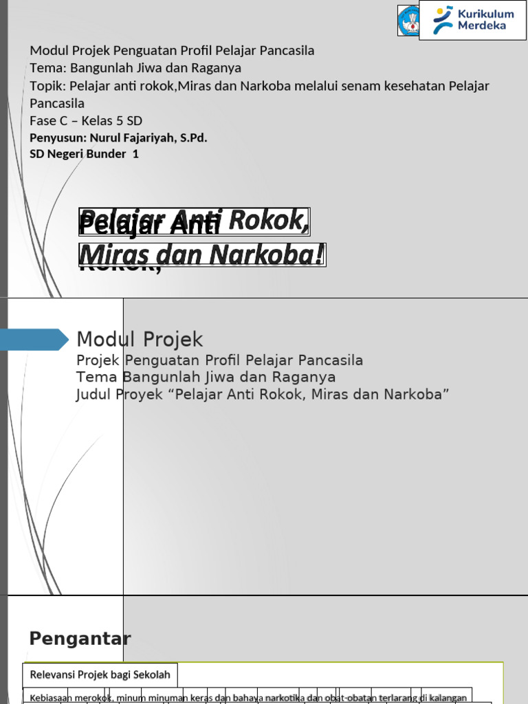 Modul Projek - Pelajar Anti Rokok, Miras Dan Narkoba! - Fase C579 | PDF