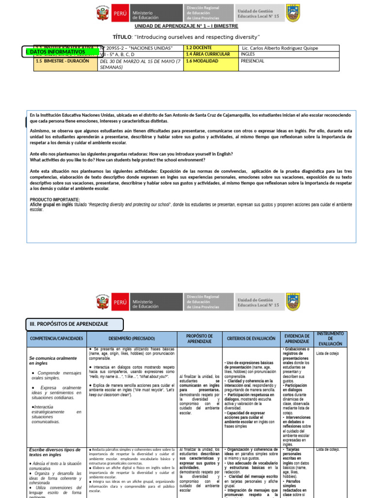 5to Unidad de Aprendizaje 1 | PDF | Aprendizaje | Enseñando