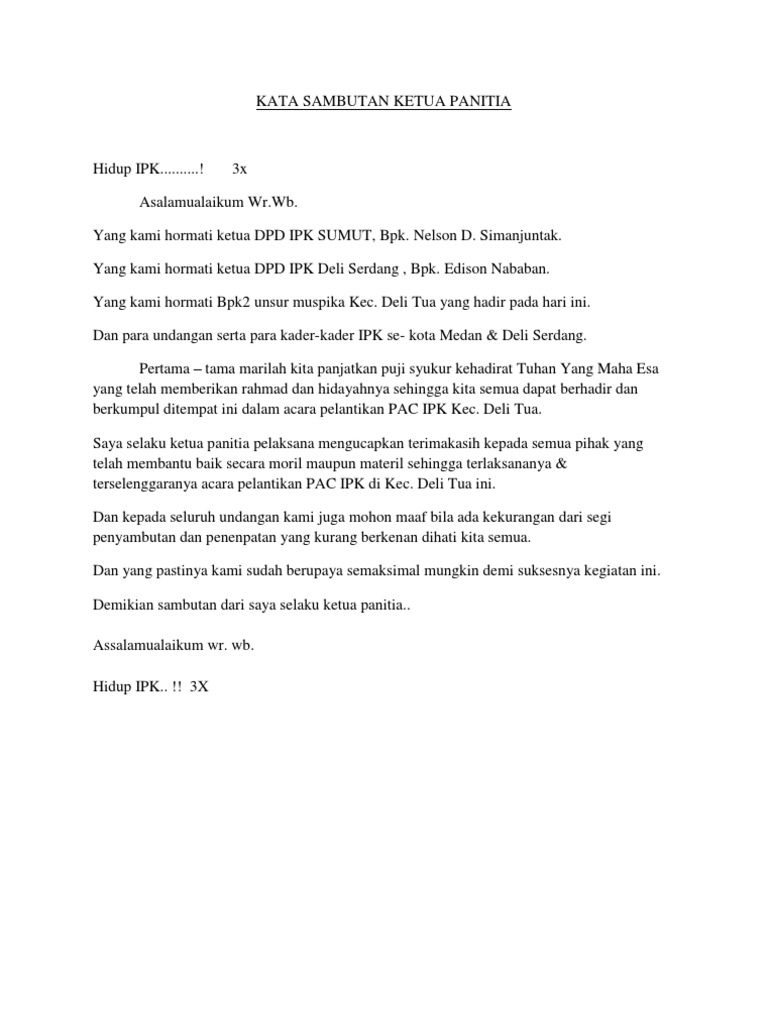 Kata Sambutan Ketua Panitia