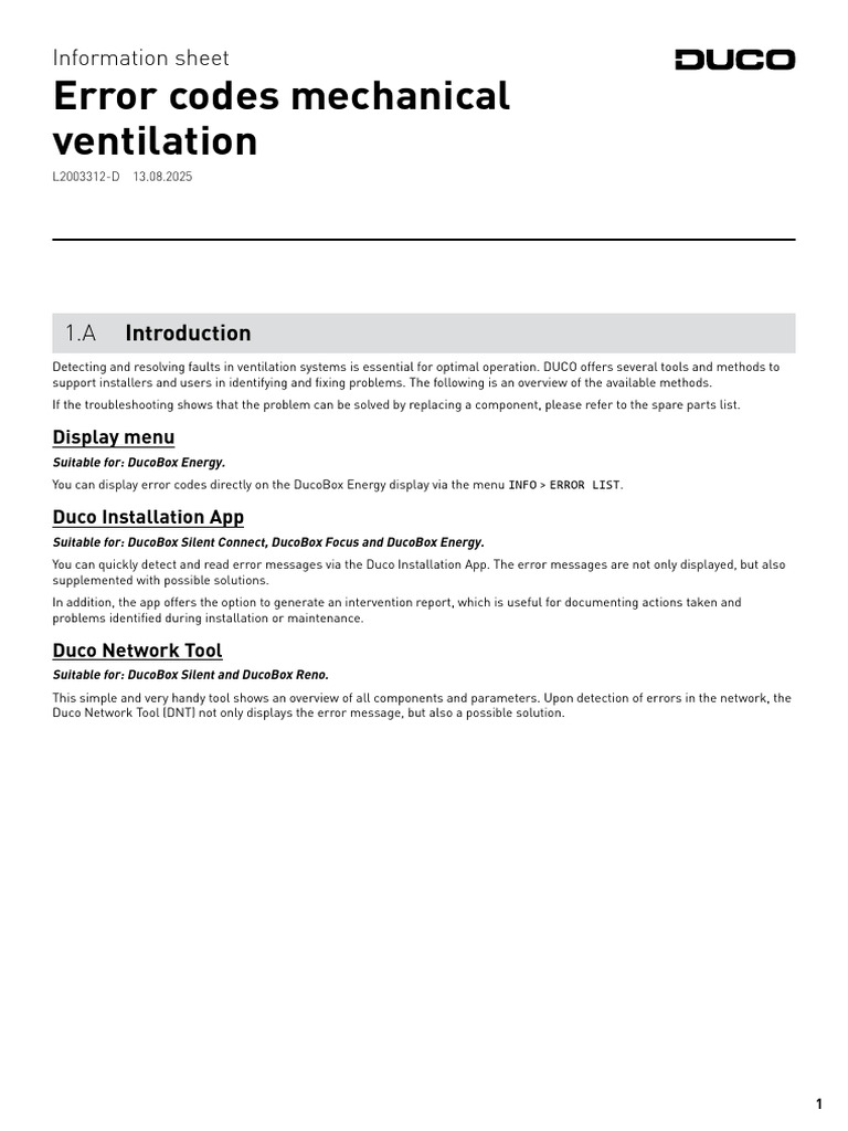Information Sheet Error Codes Mechanical Ventilation Systems (en) (1 ...