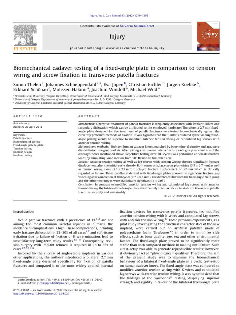 Biomechanical cadaver testing of a fixed-angle plate in comparison to ...