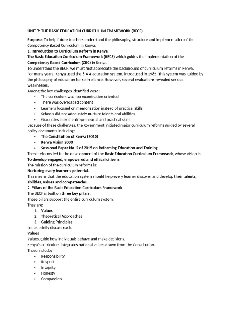 Unit 7 Basic Education Curricuum Framework | PDF | Learning ...