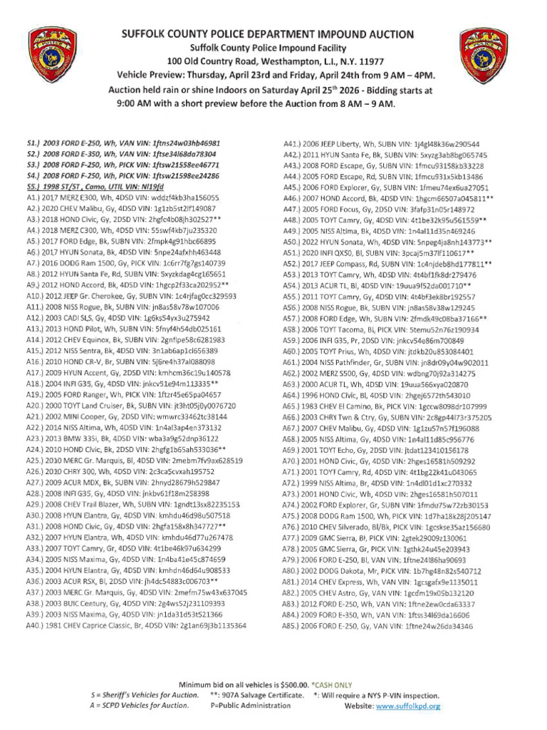 SCPD Vehicle Auction On April 25, 2026 | PDF
