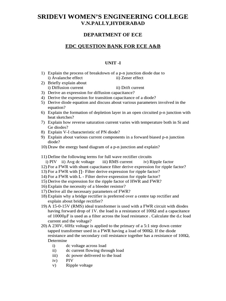 II Ece Edc Question Bank | PDF | Rectifier | Bipolar Junction Transistor