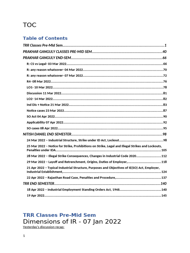 Labour Law I - Full Notes | PDF | Cost Of Living | Employment