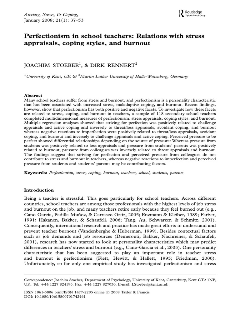 Stoeber & Rennert, 2008 | PDF | Perfectionism (Psychology ...