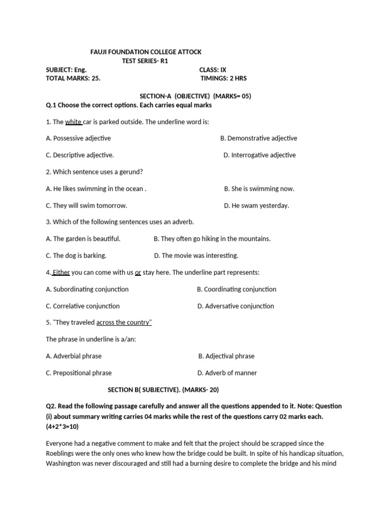 Test Series Class Ix English R2 26 | PDF | Linguistics | Grammar