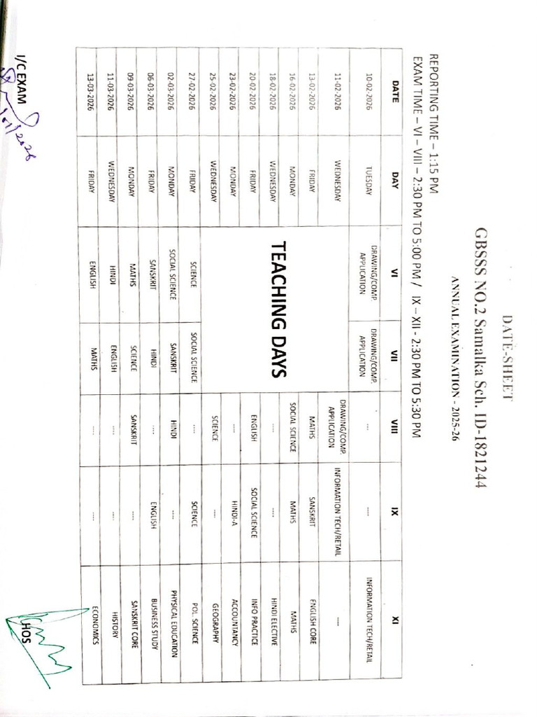 Date Sheet | PDF