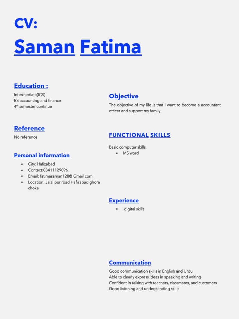 CV of Saman Fatima | PDF