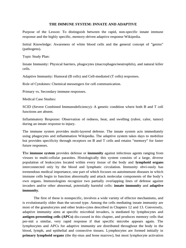 The Immune System. Innate and Adaptive Immunity. Cytokines. | PDF ...
