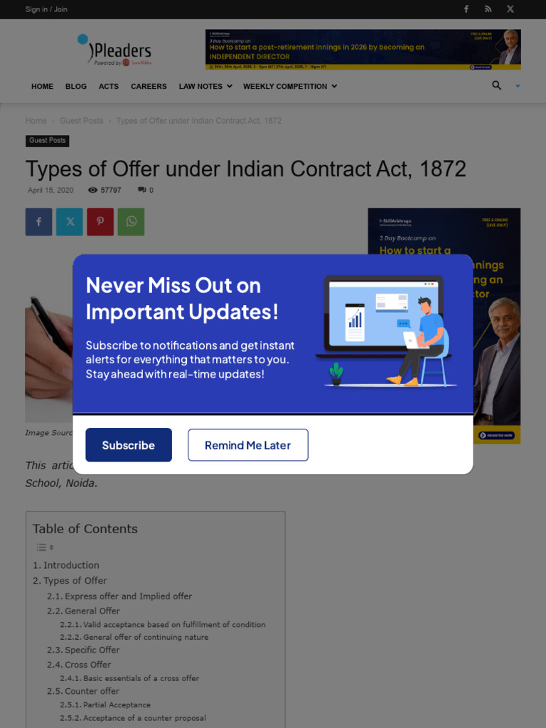 Blog Ipleaders in Types of Offer in Indian Contract Act 1872 | PDF ...