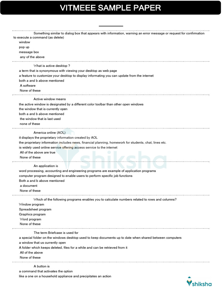 Vit Sample Papers | PDF | Computer Engineering | Computer Science