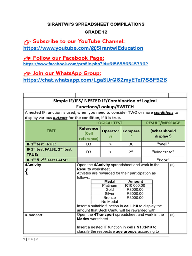 Nested if Activities-sirantwi Education | PDF | Spreadsheet