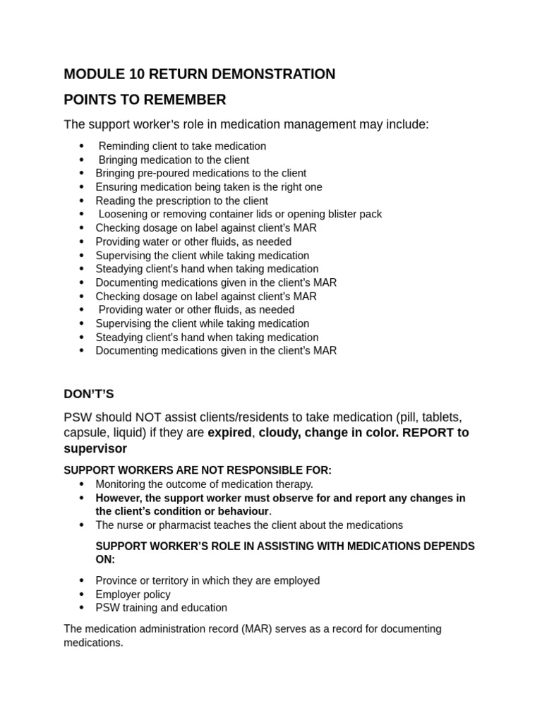 Module 10 Return Demonstration Points to Remember | PDF | Dose ...