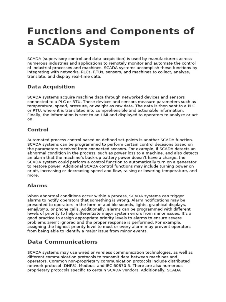 Functions and Components of a SCADA System | PDF | Scada | Programmable ...