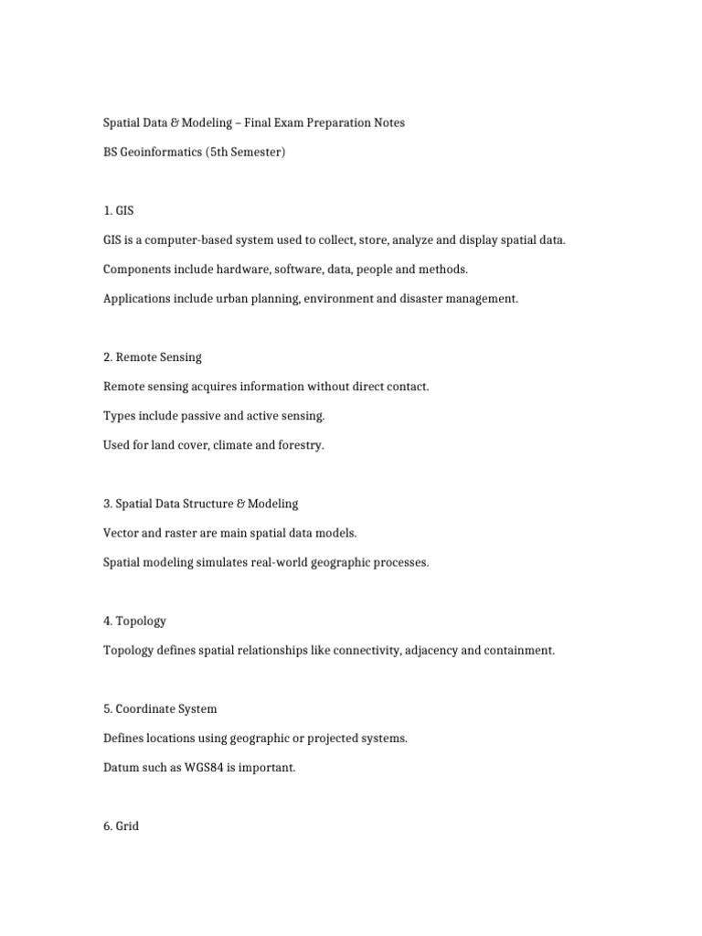 Spatial Data and Modeling Exam Notes | PDF