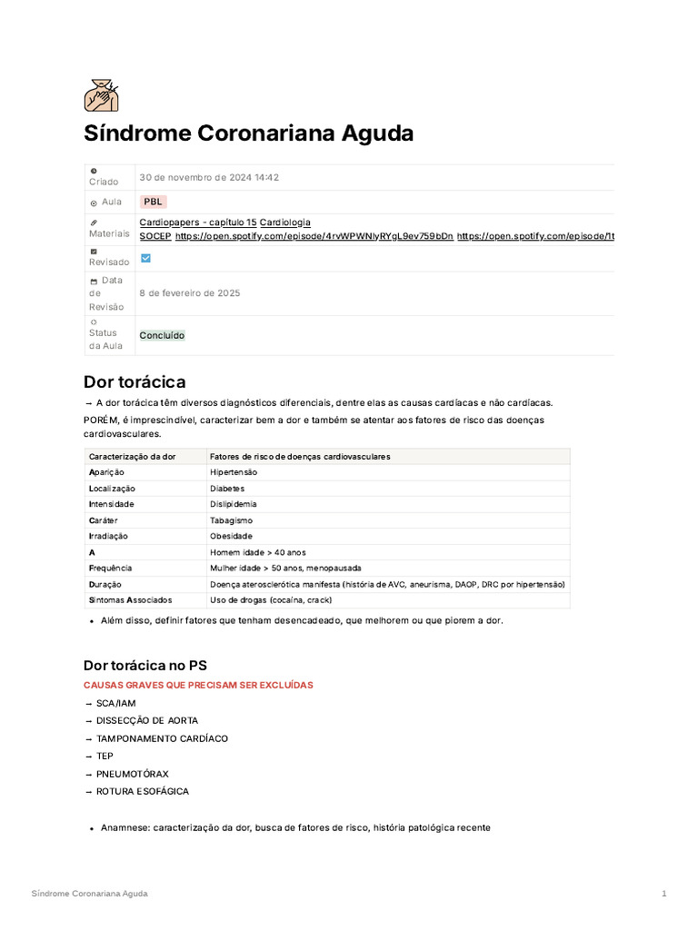 Sndrome Coronariana Aguda | PDF | Infarto do Miocárdio | Doença ...