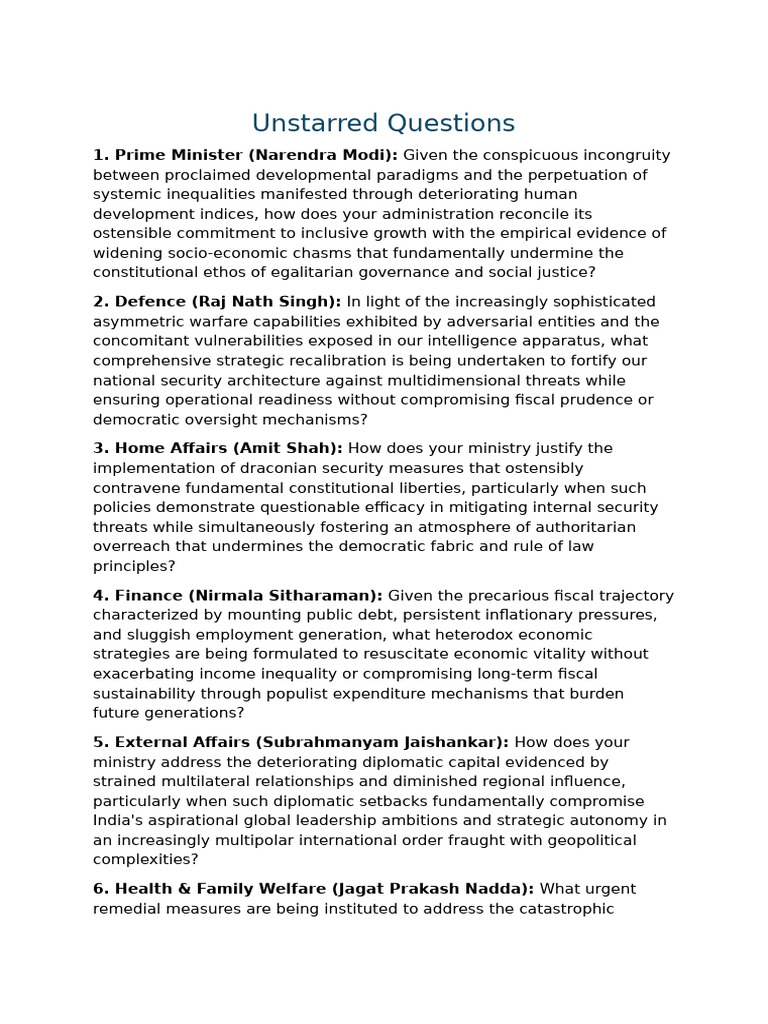 FInal Unstarred Questions | PDF | Economic Inequality | Discrimination ...