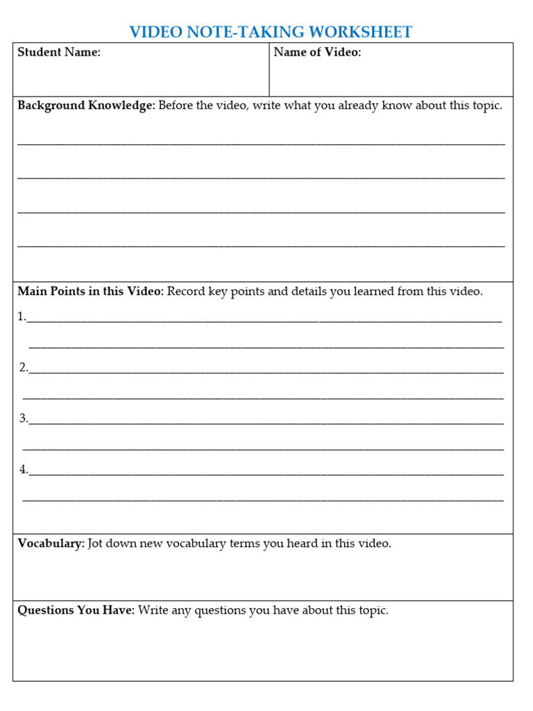 Video Note Taking Worksheet | PDF