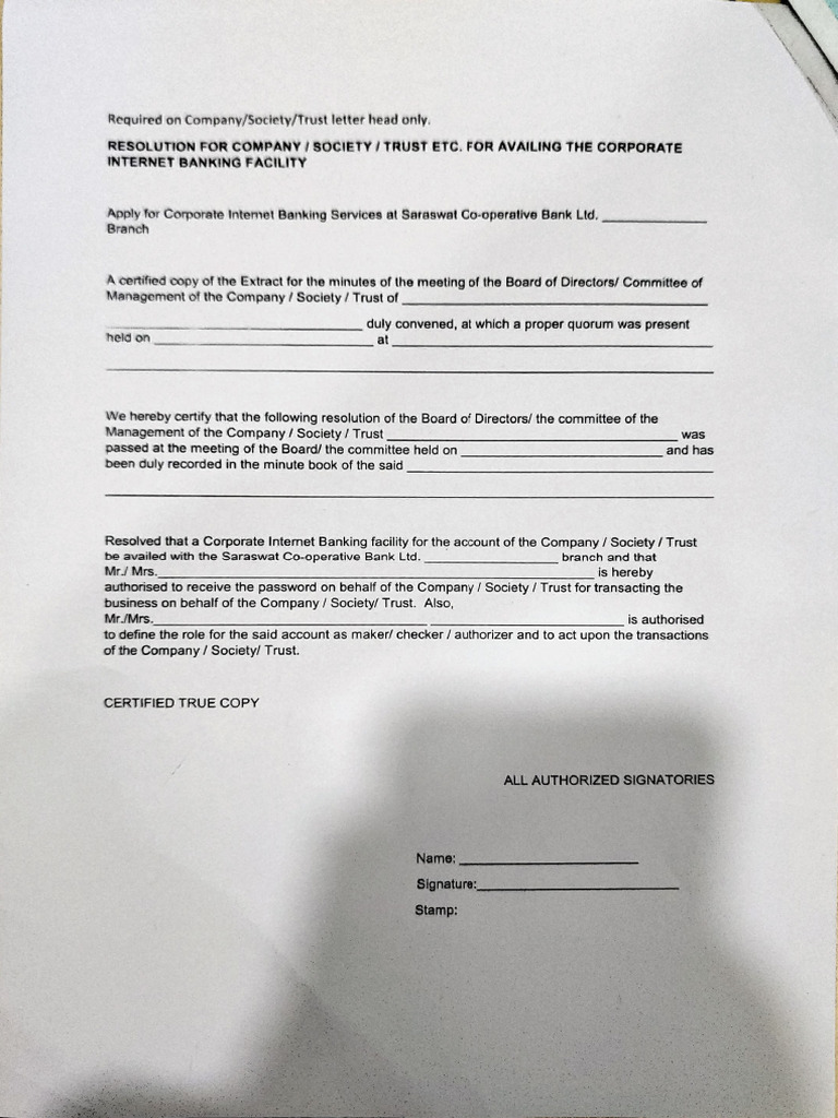 Society Resolution for Net Banking | PDF