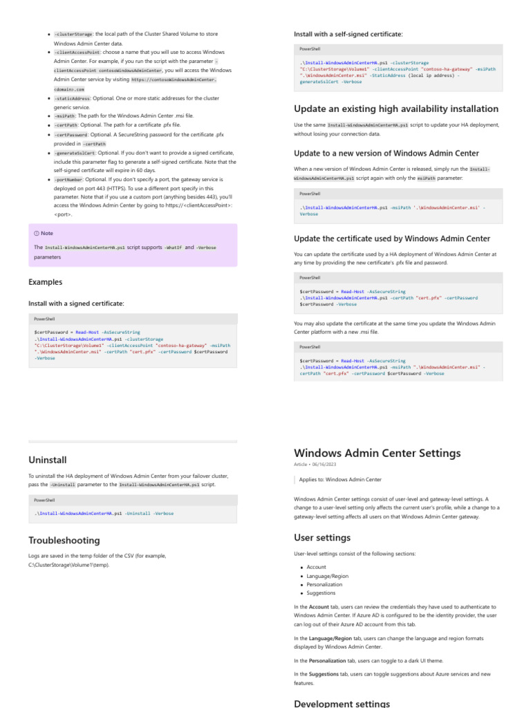Windows Server Manage Windows Admin Center 15 | PDF | Parameter ...