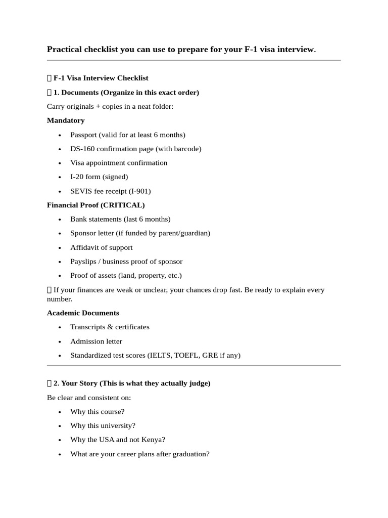 f1 Visa Checklist Practicals | PDF | Travel Visa