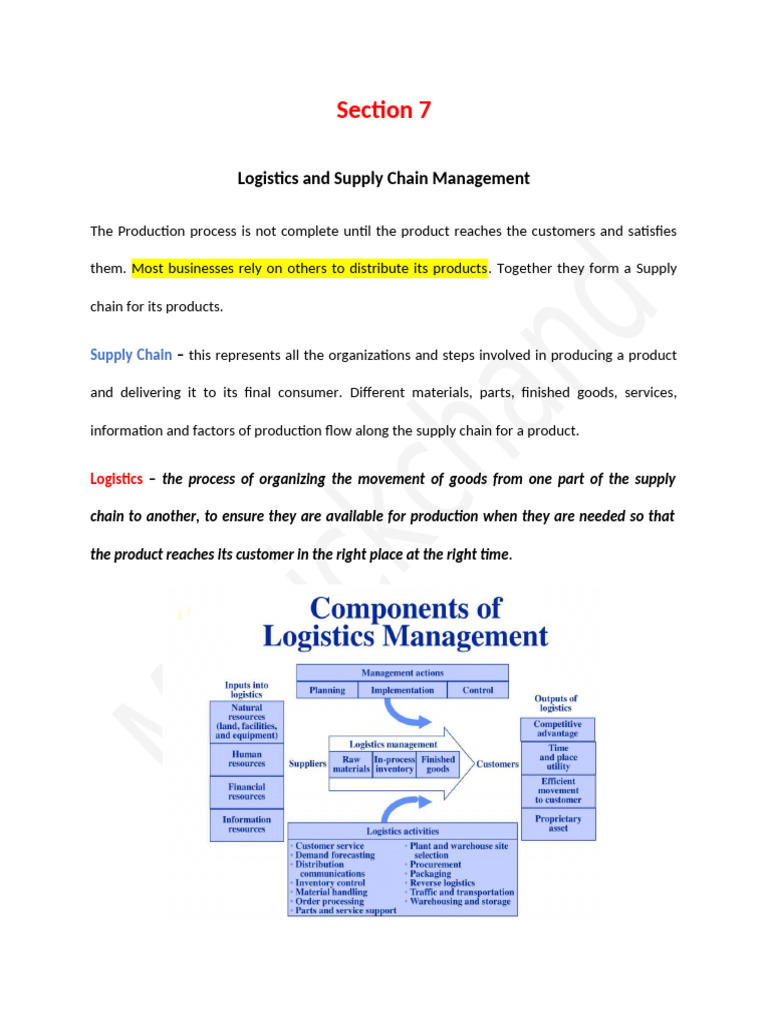 Section 7 Logistics | PDF | Transport | Logistics