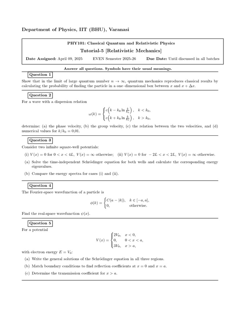 Tutorial5 PHY101 2025-26 | PDF | Physical Phenomena | Theoretical Physics