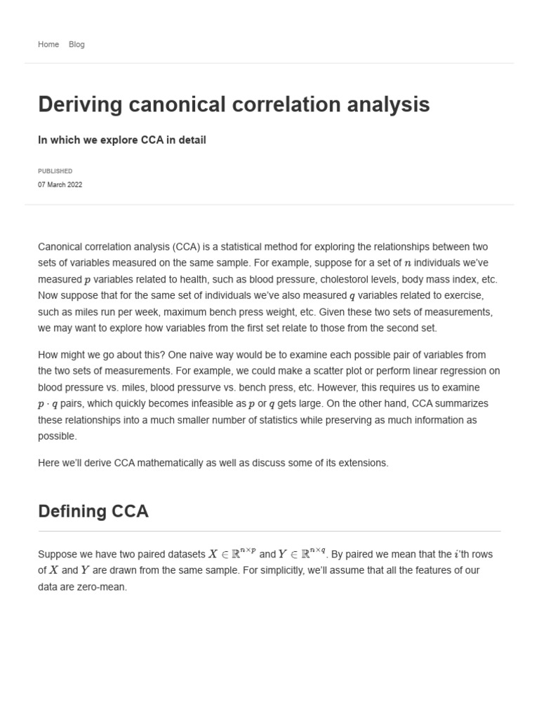Deriving Canonical Correlation Analysis | PDF | Matrix (Mathematics ...